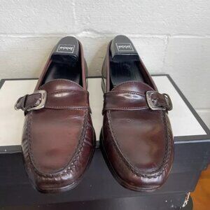 Polo Ralph Lauren Side Buckle Brown Leather Loafer Dress Shoes Men's Size 9.5 D